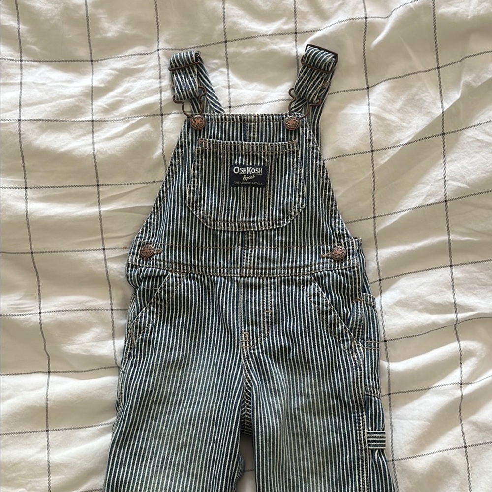 OshKosh B'gosh blue and White Overalls Classic Striped Design railroad